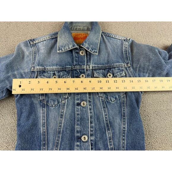 Y2K Replay Denim Jacket Women XS Blue WV704 Trucker Button Front Cotton Pockets - Picture 8 of 10